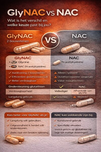 Vergelijking tussen GlyNAC en NAC met de belangrijkste verschillen in samenstelling en werking