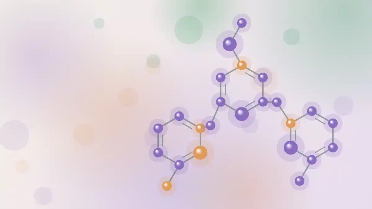 Abstracte illustratie van een molecuulstructuur – bij het artikel: Waarom ben ik zo moe? Biochemische overleving voor jonge ouders